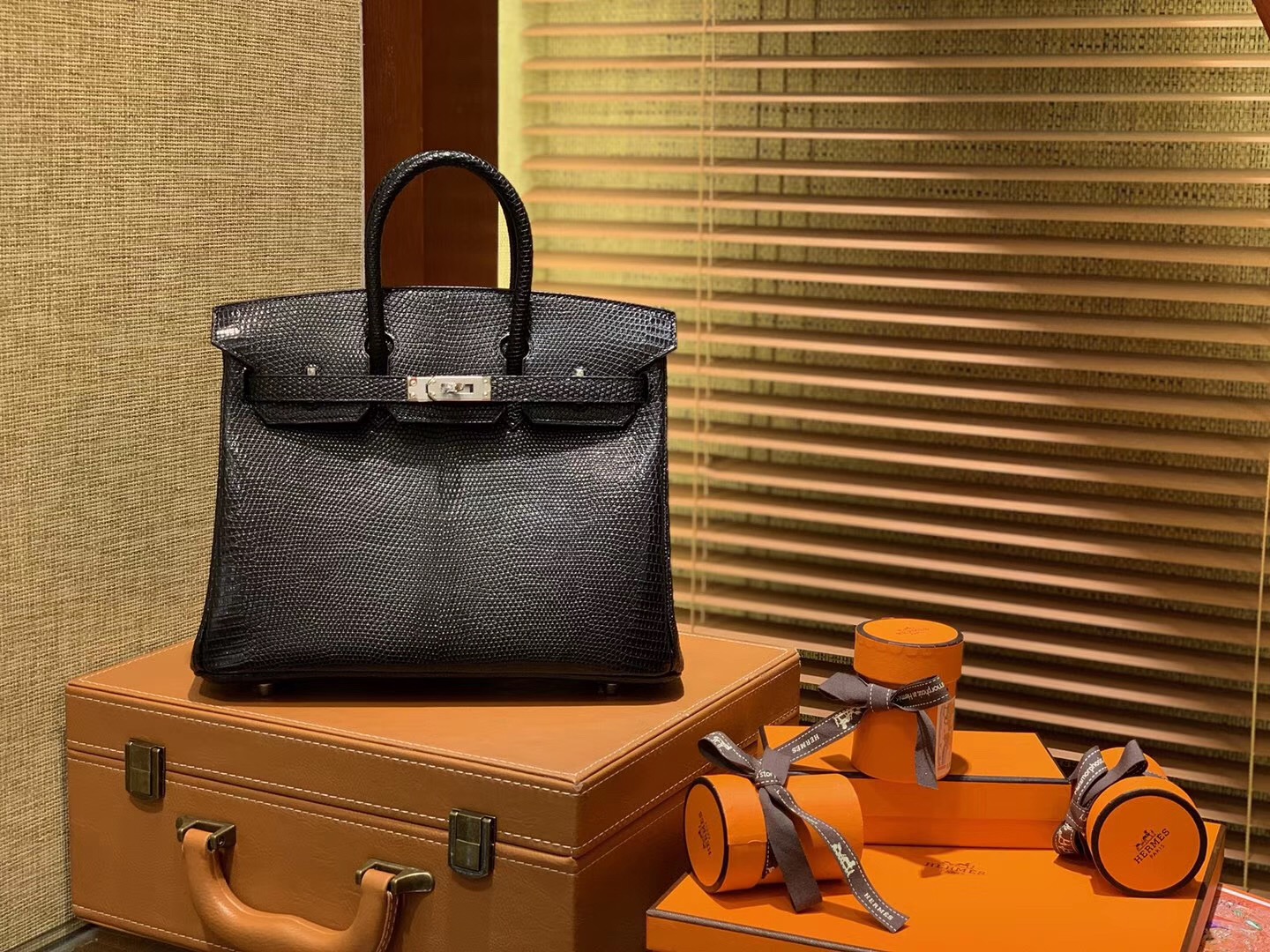 Birkin 铂金包 25CM 经典黑色 银扣 蜥蜴皮 全手工缝制