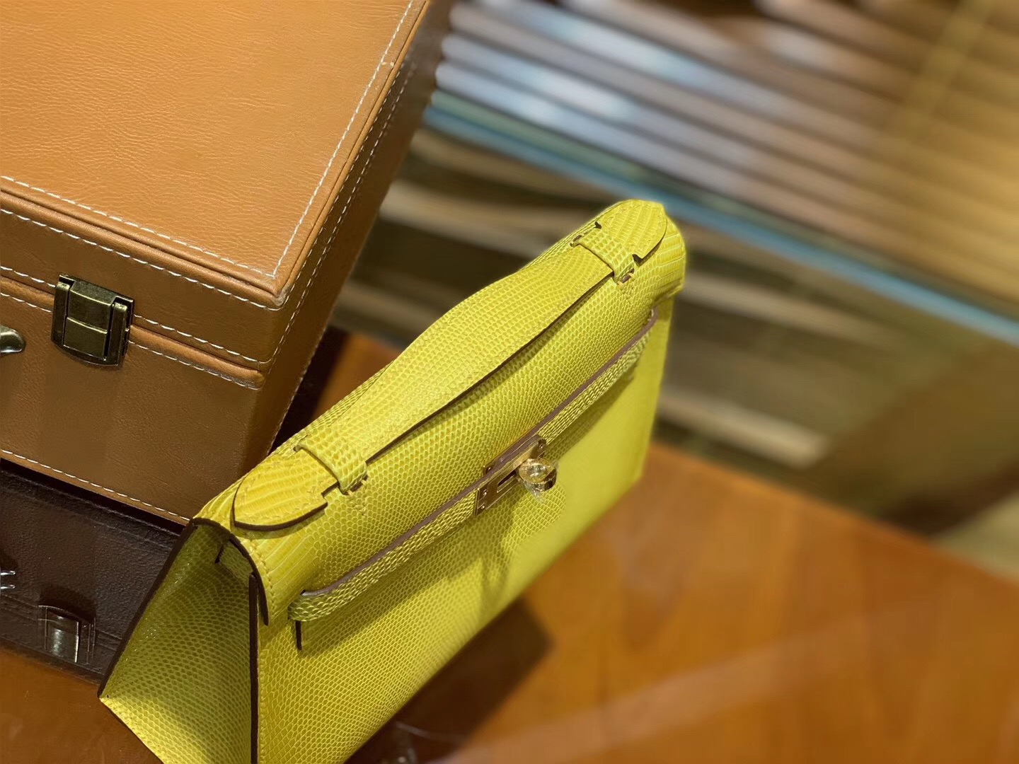 Hermes MiniKelly 1代 手拿包 蜥蜴皮 柠檬黄 全手工缝制 22cm