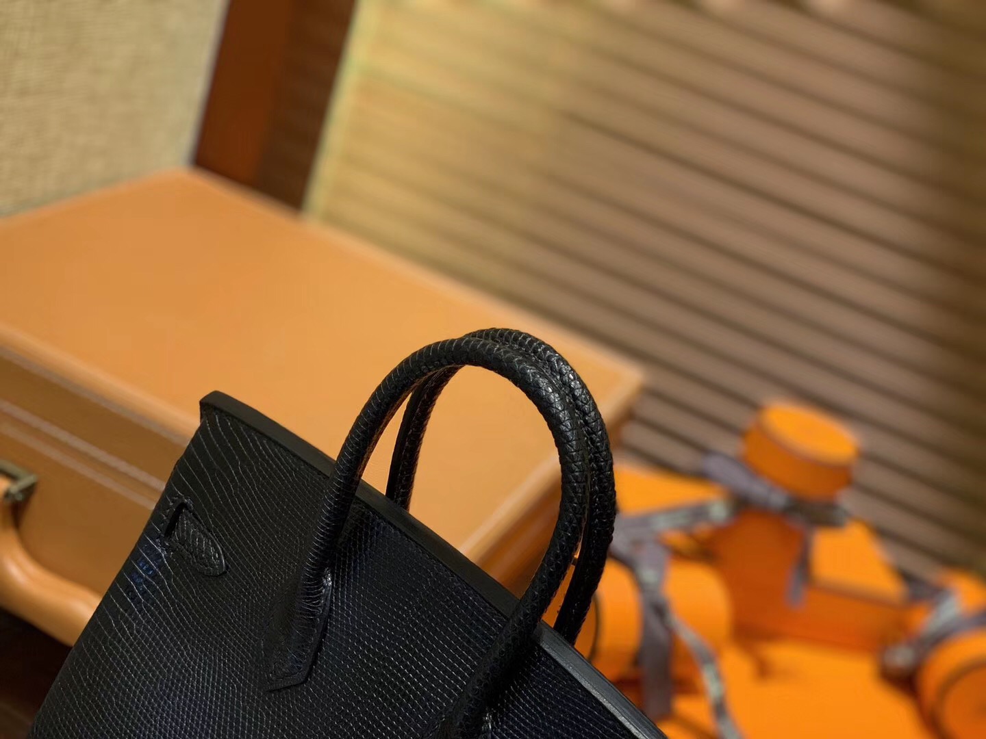 Birkin 铂金包 25CM 经典黑色 银扣 蜥蜴皮 全手工缝制