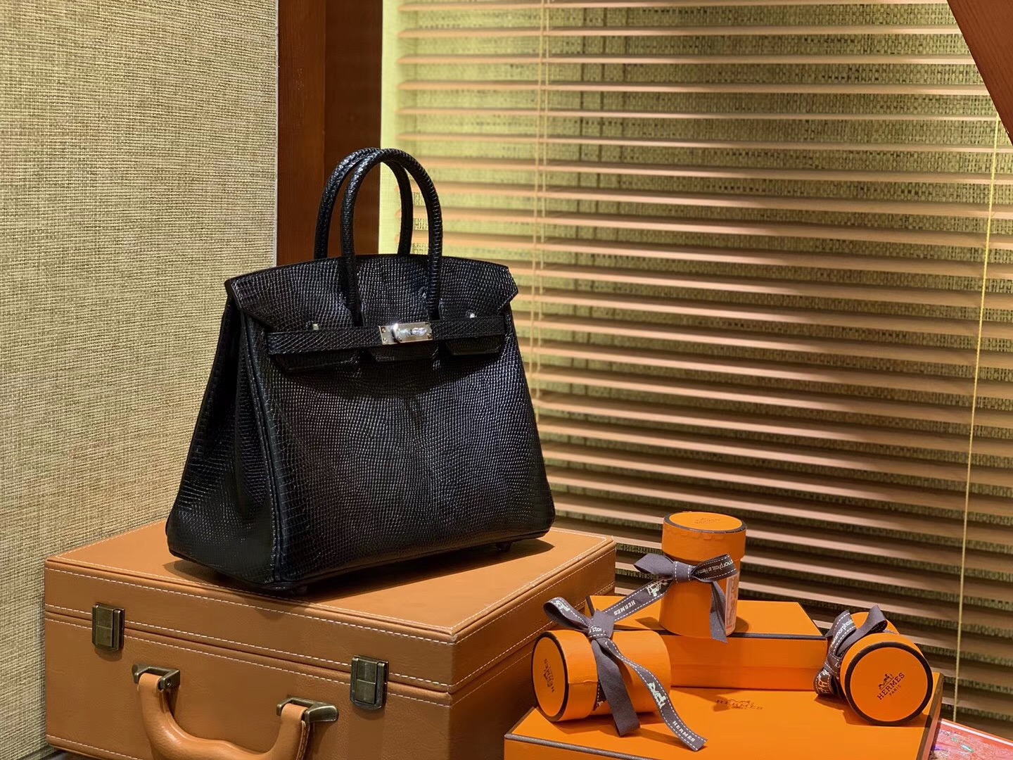 Birkin 铂金包 25CM 经典黑色 银扣 蜥蜴皮 全手工缝制