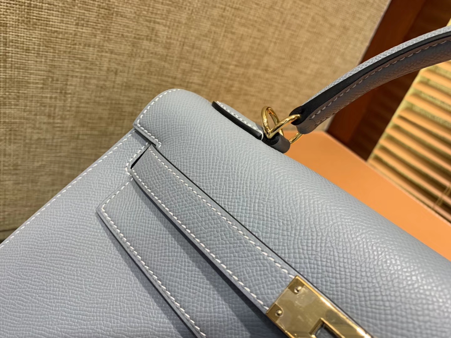 Hermès（爱马仕）Kelly 32(凯莉包) 亚麻蓝 德国进口 掌纹牛皮 原版蜜蜡线 全手工缝制