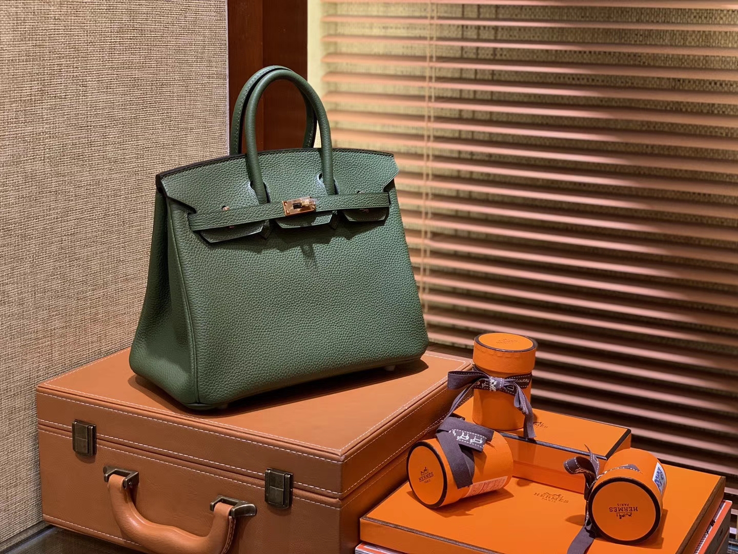 Hermès（爱马仕）Birkin 25cm ( 铂金包) Togo小牛皮 丛林绿 原版蜜蜡线 全手工缝制
