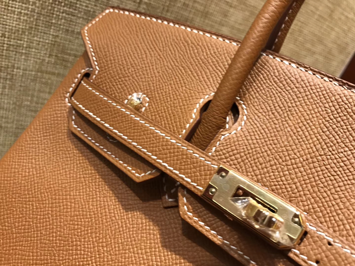Hermès（爱马仕）Birkin 25cm ( 铂金包) 掌纹牛皮 金棕色 原版蜜蜡线 全手工缝制