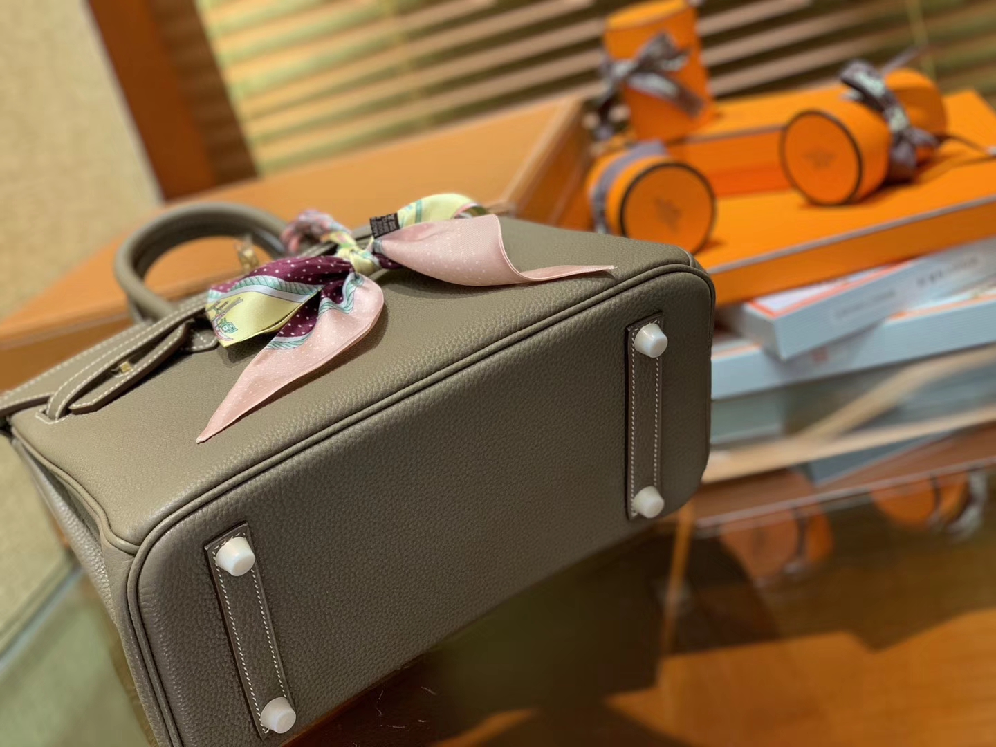 Hermès（爱马仕）Birkin 25cm ( 铂金包) Togo小牛皮 大象灰 原版蜜蜡线 全手工缝制