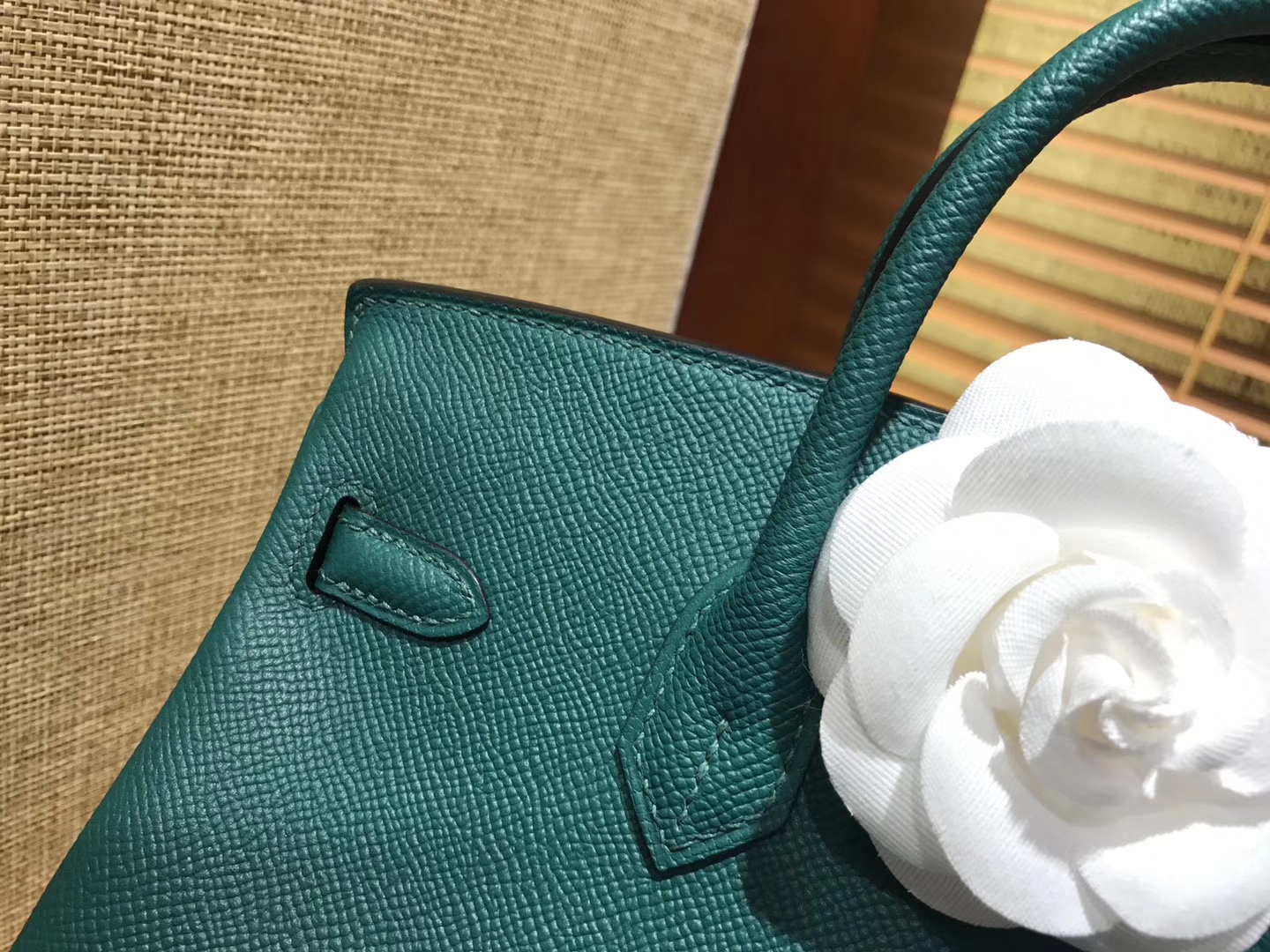 Hermès（爱马仕）Birkin 25cm ( 铂金包) 掌纹牛皮 孔雀绿 原版蜜蜡线 全手工缝制