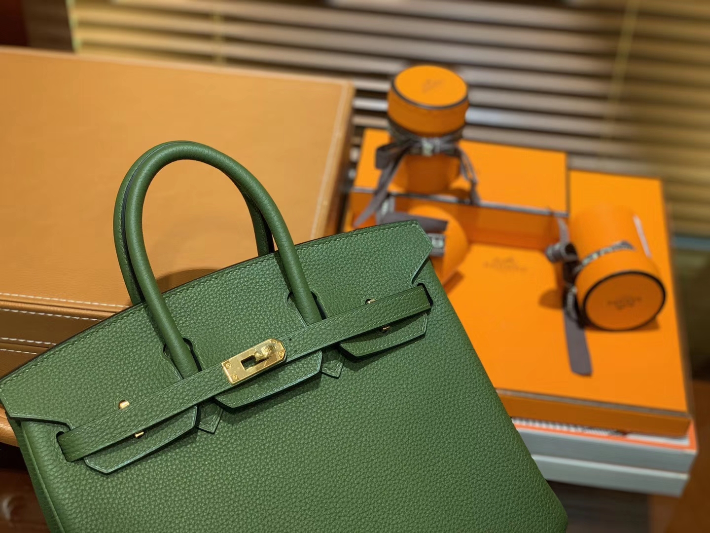 Hermès（爱马仕）Birkin 25cm ( 铂金包) Togo小牛皮 丛林绿 原版蜜蜡线 全手工缝制