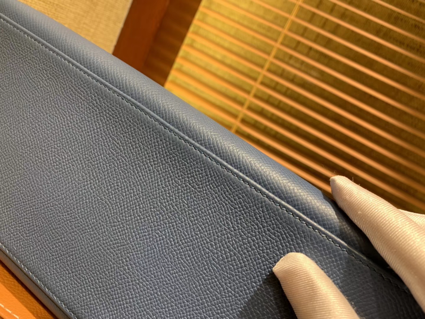 Hermès（爱马仕）Kelly 28(凯莉包) 玛瑙蓝 德国进口 掌纹牛皮 原版蜜蜡线 全手工缝制