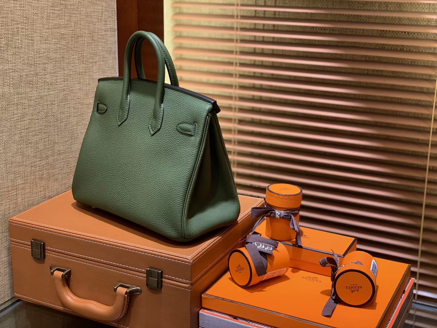 Hermès（爱马仕）Birkin 25cm ( 铂金包) Togo小牛皮 丛林绿 原版蜜蜡线 全手工缝制