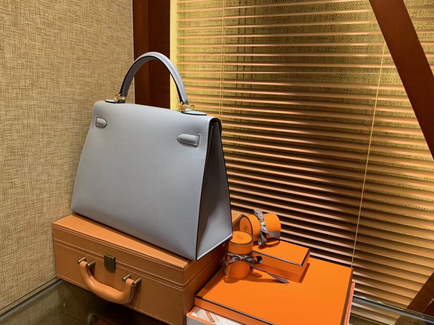Hermès（爱马仕）Kelly 32(凯莉包) 亚麻蓝 德国进口 掌纹牛皮 原版蜜蜡线 全手工缝制