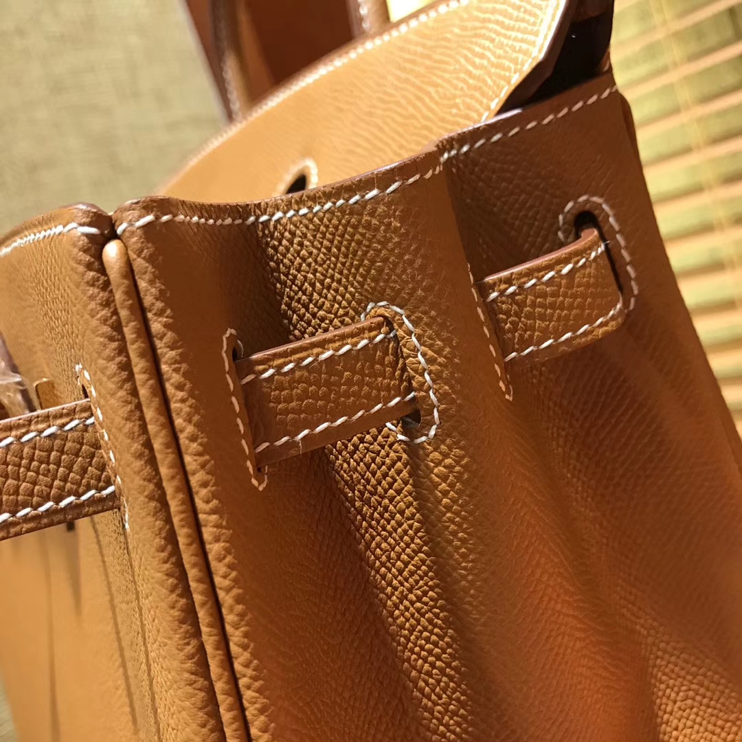 Hermès（爱马仕）Birkin 25cm ( 铂金包) 掌纹牛皮 金棕色 原版蜜蜡线 全手工缝制