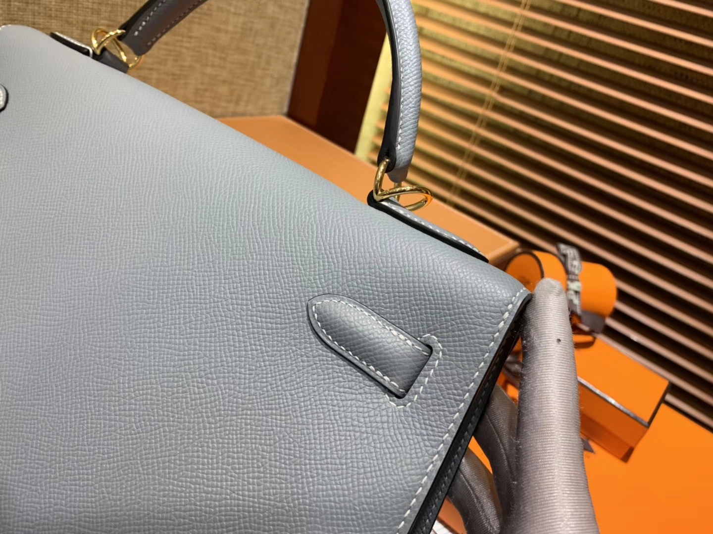 Hermès（爱马仕）Kelly 32(凯莉包) 亚麻蓝 德国进口 掌纹牛皮 原版蜜蜡线 全手工缝制