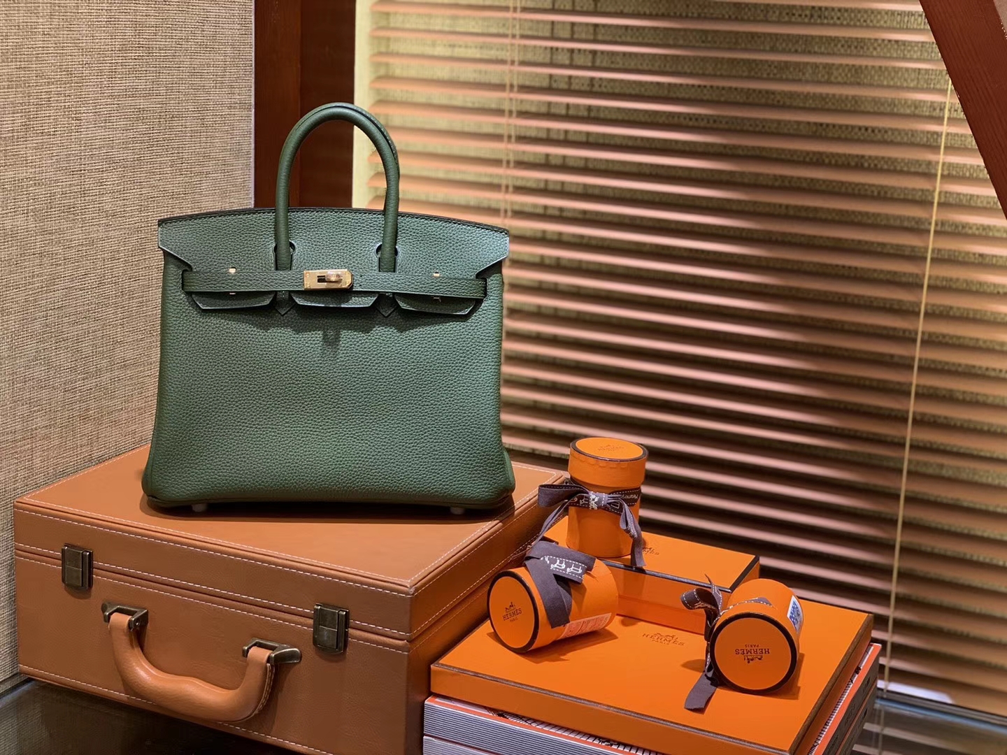 Hermès（爱马仕）Birkin 25cm ( 铂金包) Togo小牛皮 丛林绿 原版蜜蜡线 全手工缝制