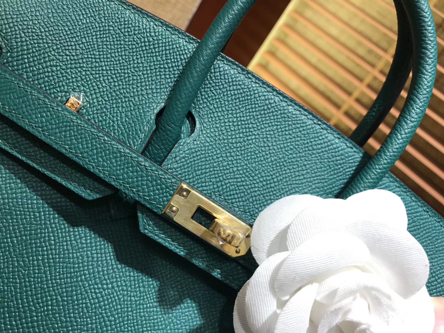 Hermès（爱马仕）Birkin 25cm ( 铂金包) 掌纹牛皮 孔雀绿 原版蜜蜡线 全手工缝制