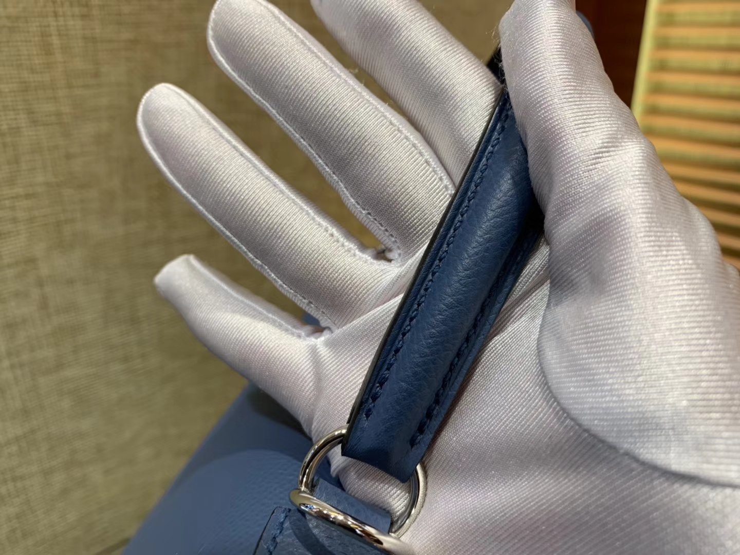 Hermès（爱马仕）Kelly 28(凯莉包) 玛瑙蓝 德国进口 掌纹牛皮 原版蜜蜡线 全手工缝制