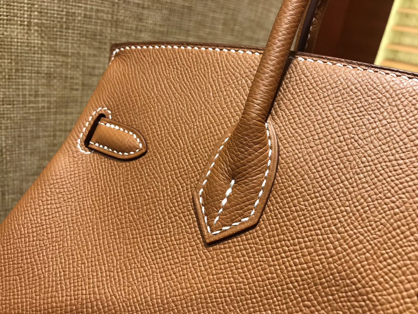 Hermès（爱马仕）Birkin 25cm ( 铂金包) 掌纹牛皮 金棕色 原版蜜蜡线 全手工缝制