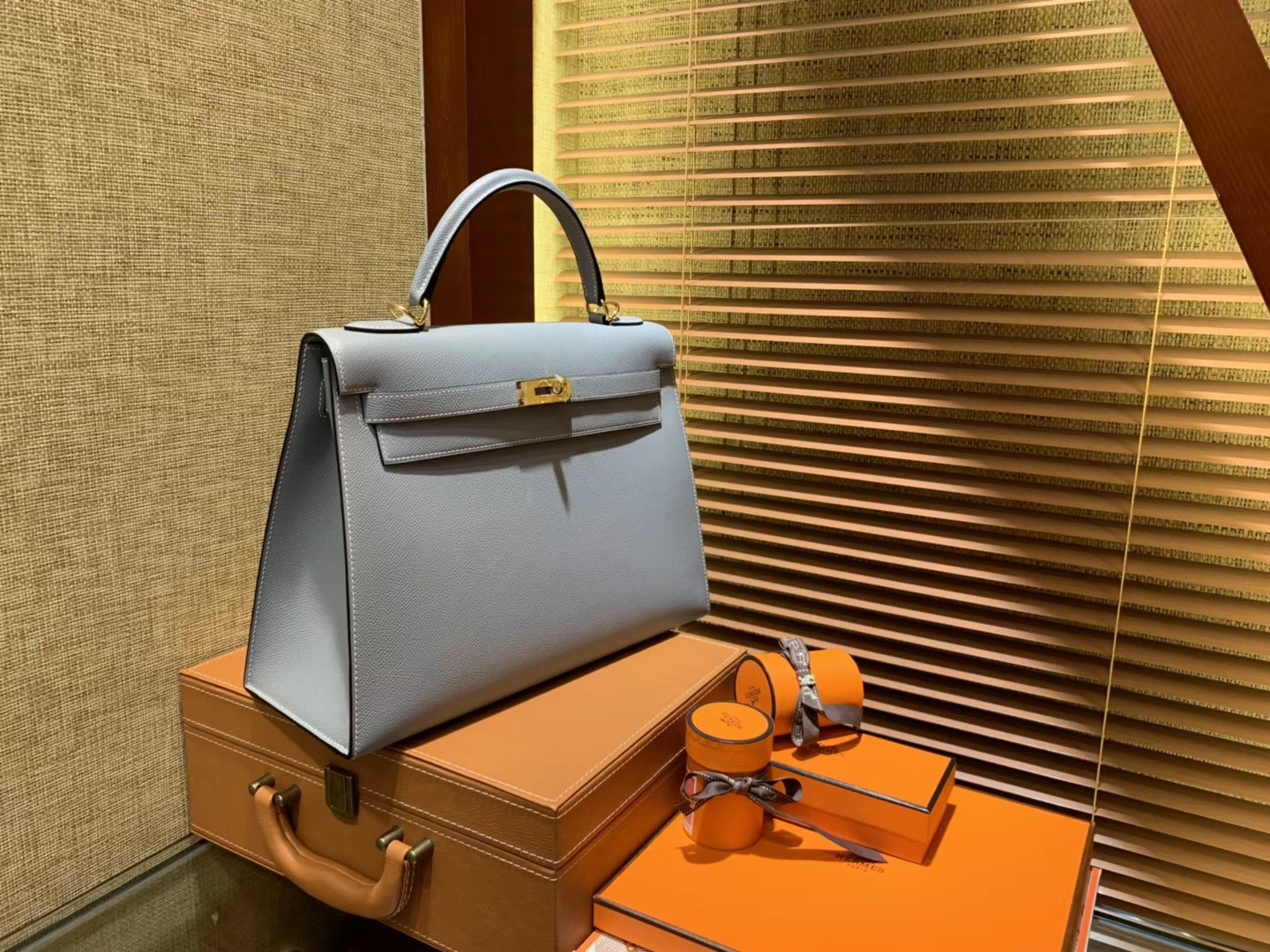 Hermès（爱马仕）Kelly 32(凯莉包) 亚麻蓝 德国进口 掌纹牛皮 原版蜜蜡线 全手工缝制