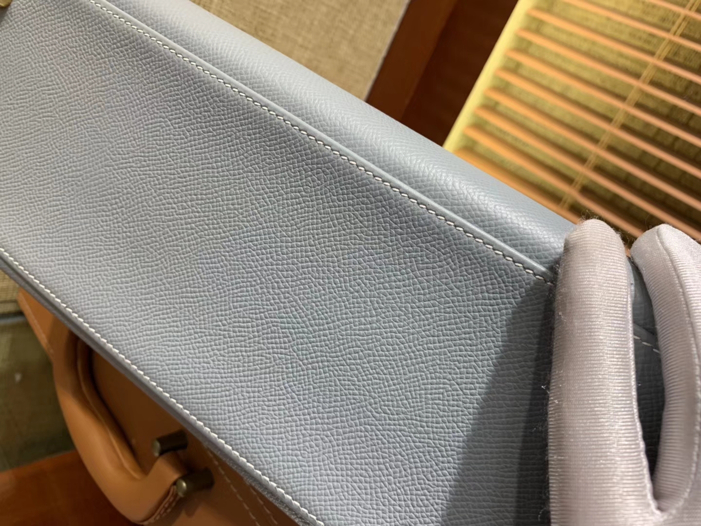 Hermès（爱马仕）Kelly 32(凯莉包) 亚麻蓝 德国进口 掌纹牛皮 原版蜜蜡线 全手工缝制