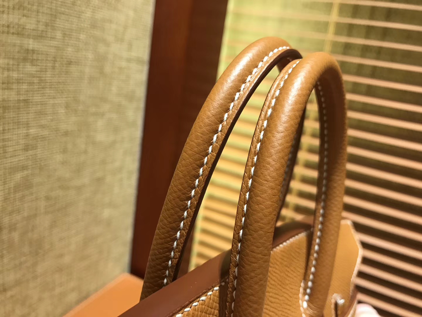 Hermès（爱马仕）Birkin 25cm ( 铂金包) 掌纹牛皮 金棕色 原版蜜蜡线 全手工缝制