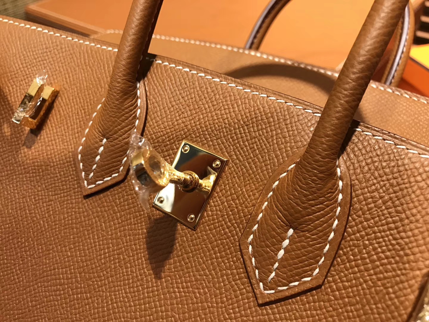 Hermès（爱马仕）Birkin 25cm ( 铂金包) 掌纹牛皮 金棕色 原版蜜蜡线 全手工缝制