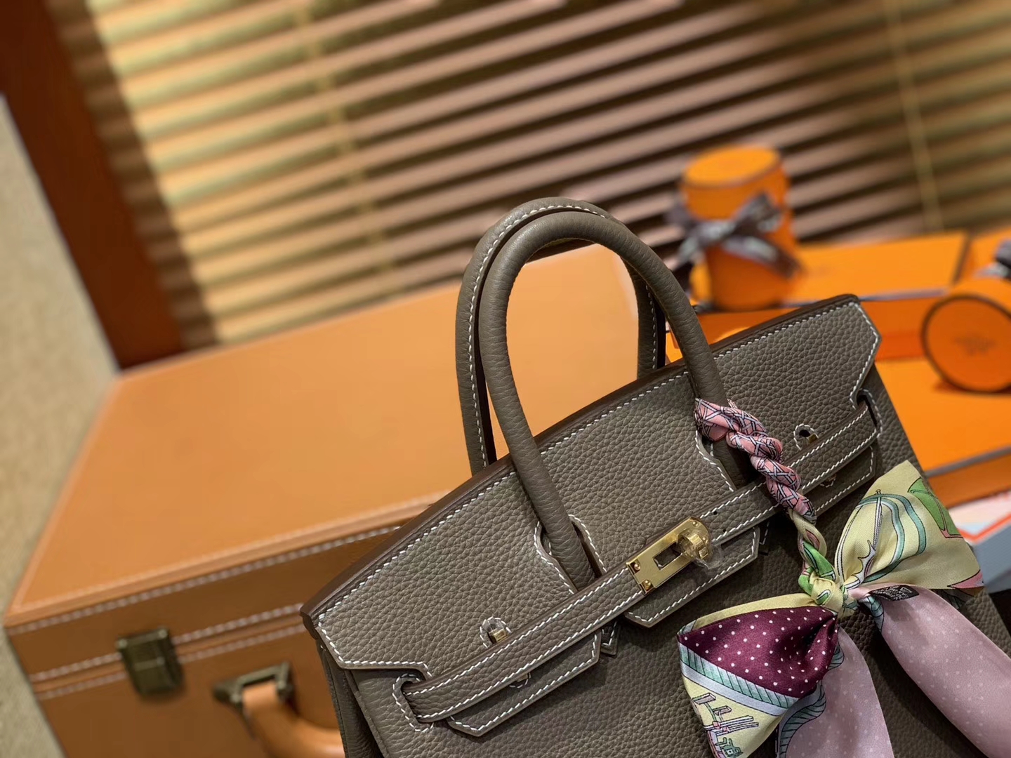 Hermès（爱马仕）Birkin 25cm ( 铂金包) Togo小牛皮 大象灰 原版蜜蜡线 全手工缝制
