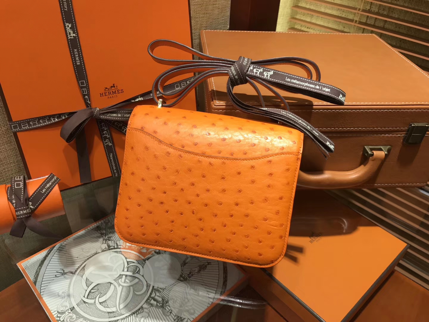 Hermès（爱马仕）Constance 18cm 经典橙 南非进口鸵鸟 KK级别 顶级全手工 金扣