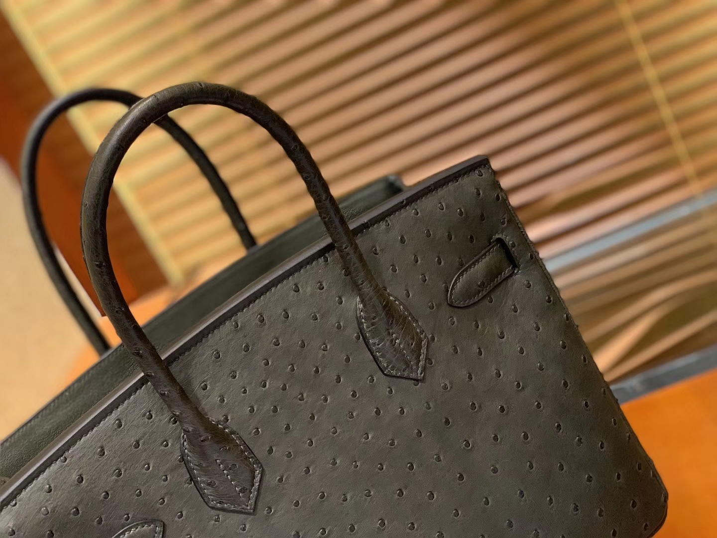 Hermès（爱马仕）Birkin 30cm 松柏绿 南非进口鸵鸟皮 顶级手缝工艺 金扣