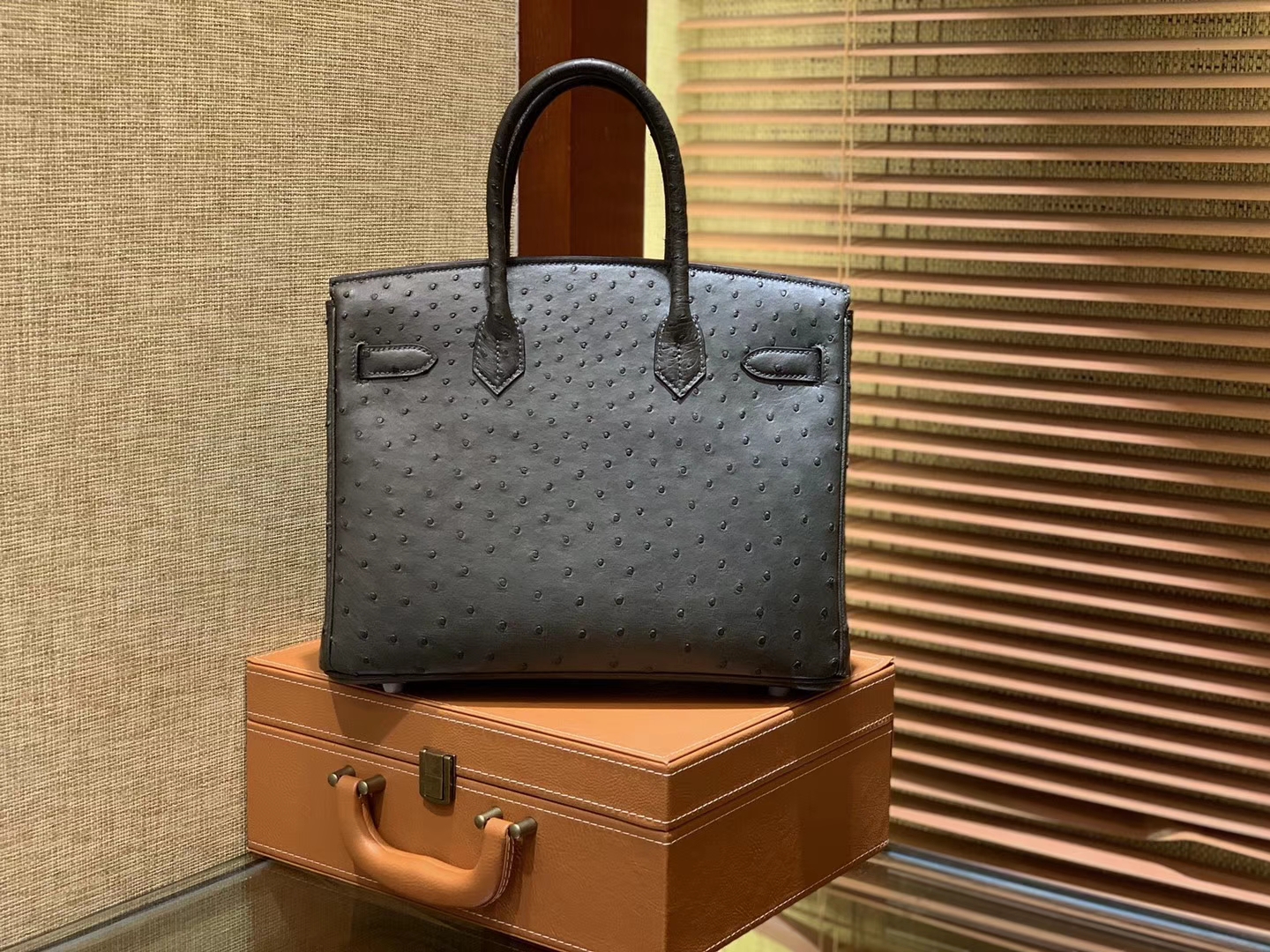 Hermès（爱马仕）Birkin 30cm 松柏绿 南非进口鸵鸟皮 顶级手缝工艺 金扣