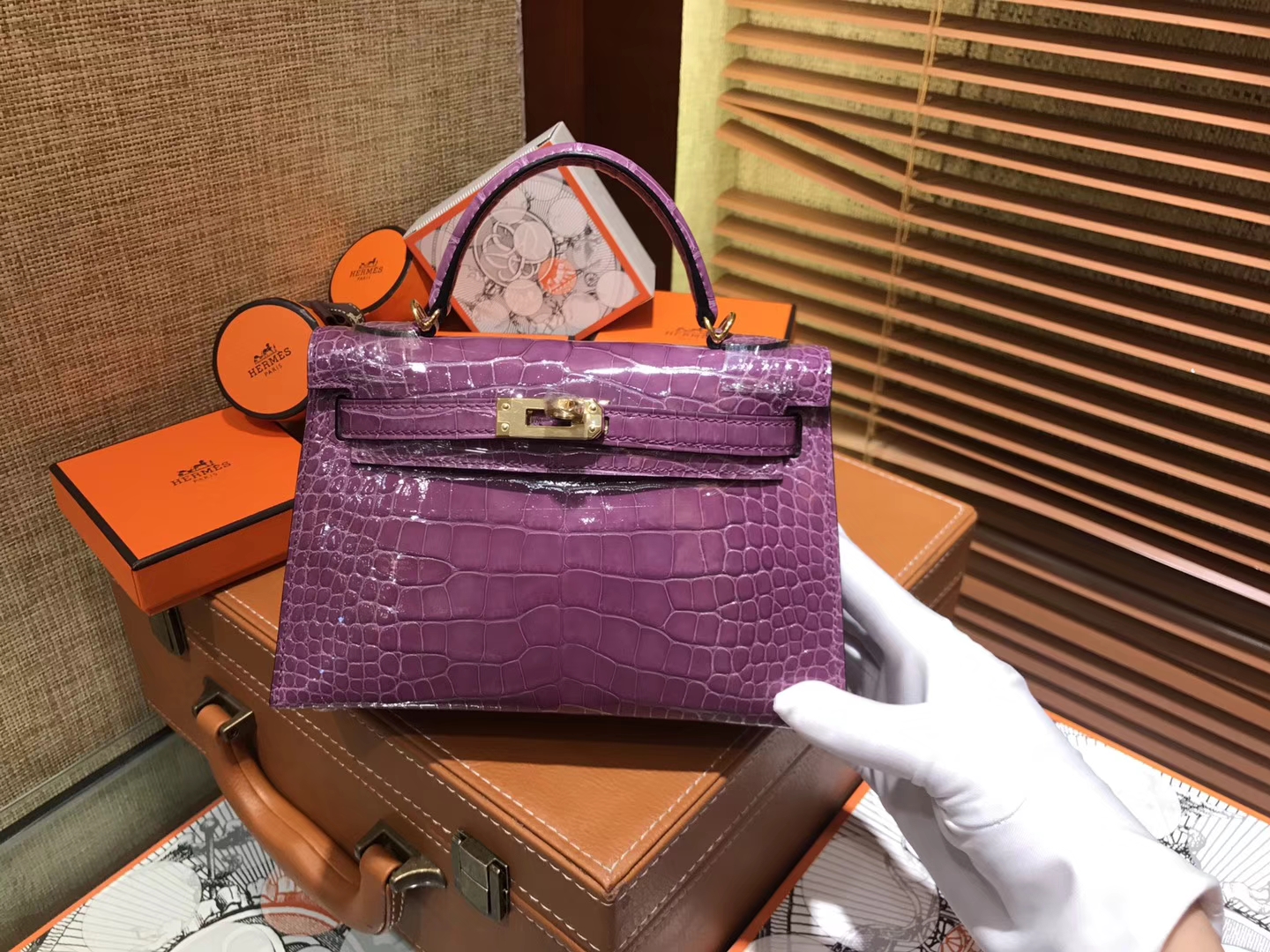 Hermès（爱马仕）MiniKelly 迷你凯莉 焉尾紫 一级美洲鳄鱼皮 顶级手缝蜡线 金扣 19cm 2代