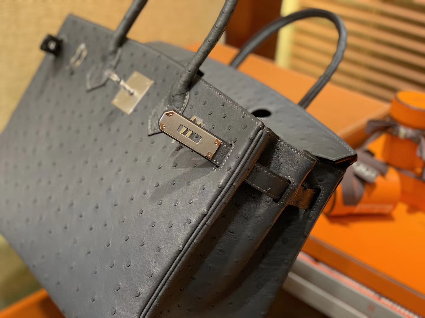 Hermès（爱马仕）Birkin铂金包 灰色 南非进口鸵鸟皮 KK级别 匠心打造 30cm