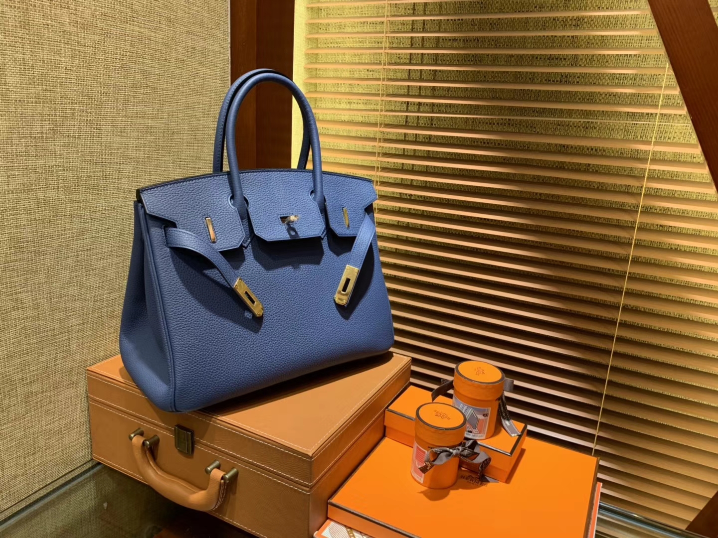 Hermès（爱马仕）Birkin铂金包 玛瑙蓝 德国进口小牛皮 顶级品质全手工缝制 金扣 30cm