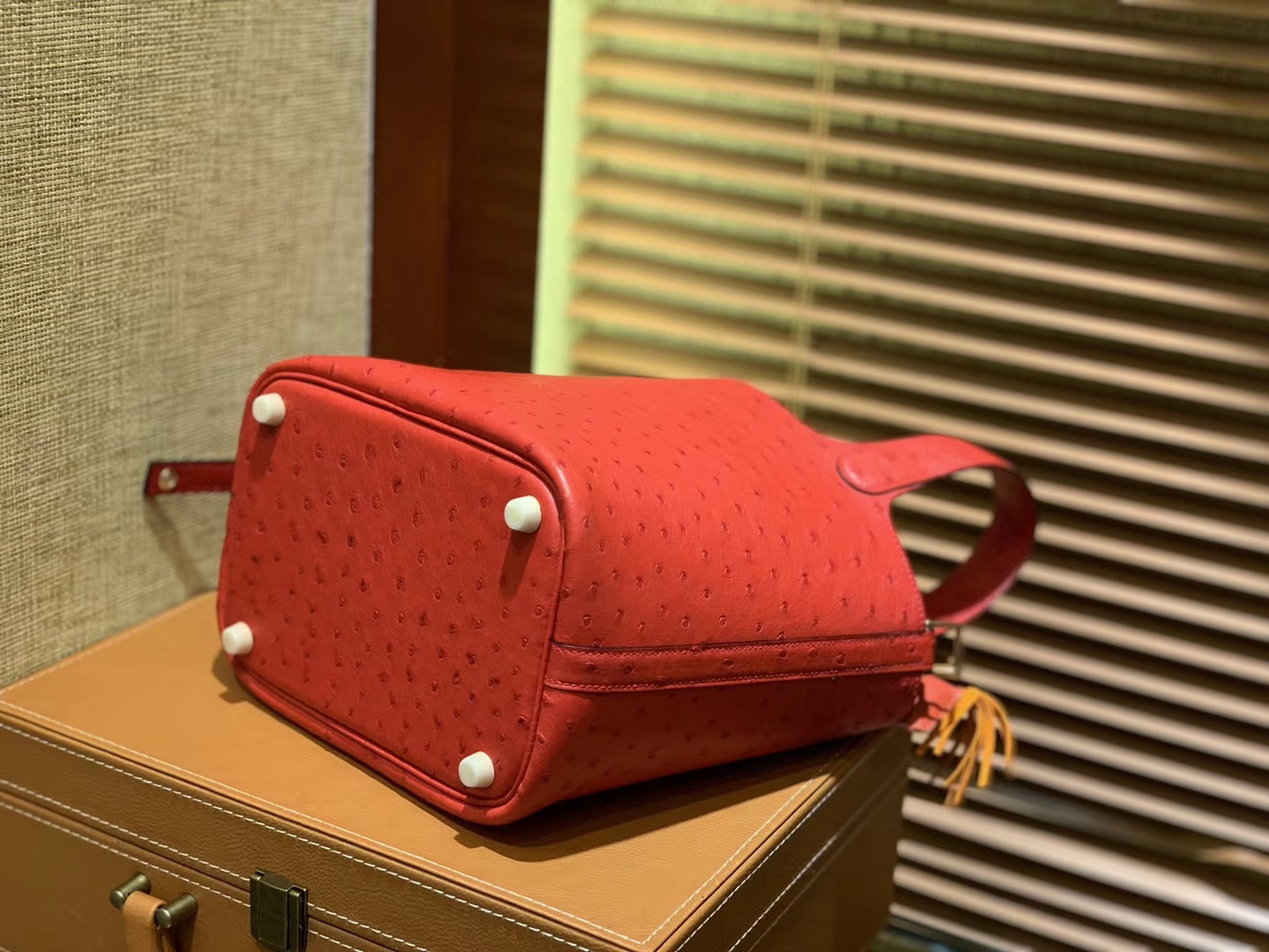Hermès（爱马仕）Piction 18cm 心红色 最新红色系 南非进口鸵鸟 金扣