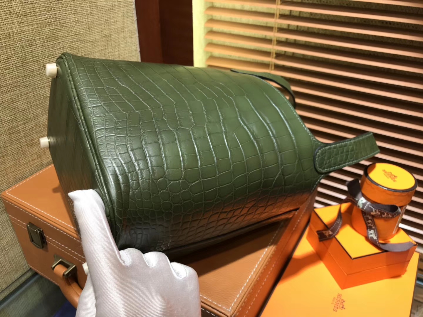 Hermès（爱马仕）Picotin 菜篮子 鳄鱼皮 橄榄绿 全手工缝制 18cm