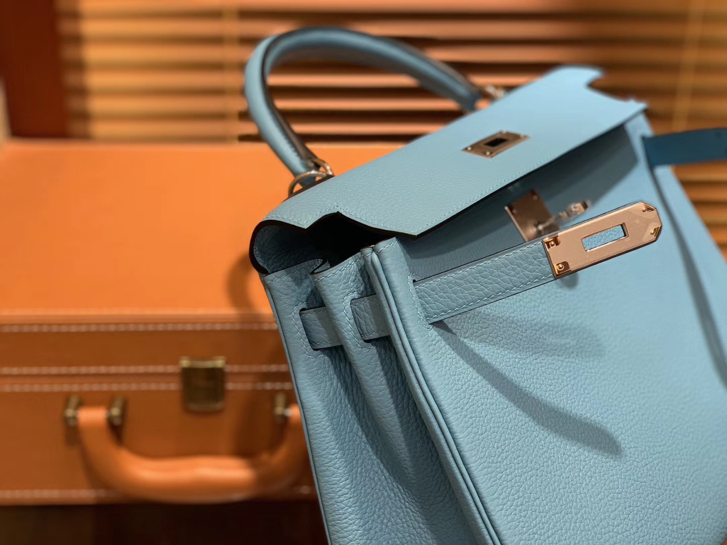 Hermès（爱马仕）Kelly凯莉包 北方蓝 德国小牛皮 顶级手工缝制 金扣 28cm