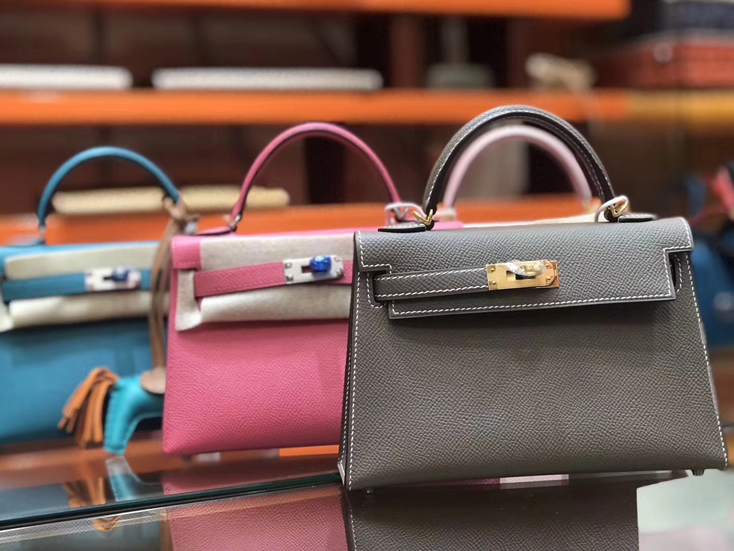 Hermès（爱马仕）Birkin铂金包 mini kelly 大象灰 进口掌纹小牛皮 金扣 顶级手工缝制 19cm