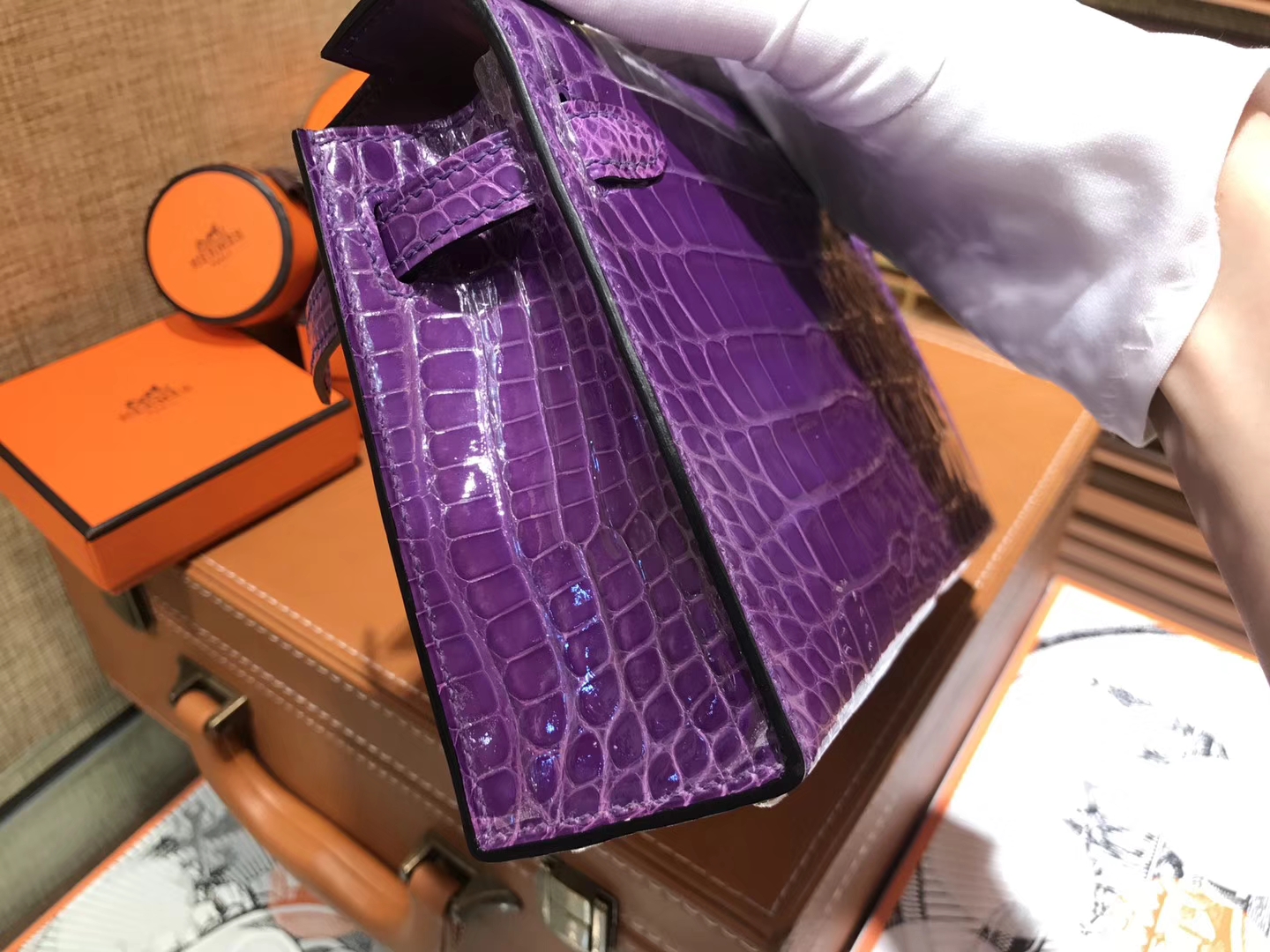 Hermès（爱马仕）MiniKelly 迷你凯莉 梦幻紫 一级美洲鳄鱼皮 顶级手缝蜡线 金扣 19cm 2代