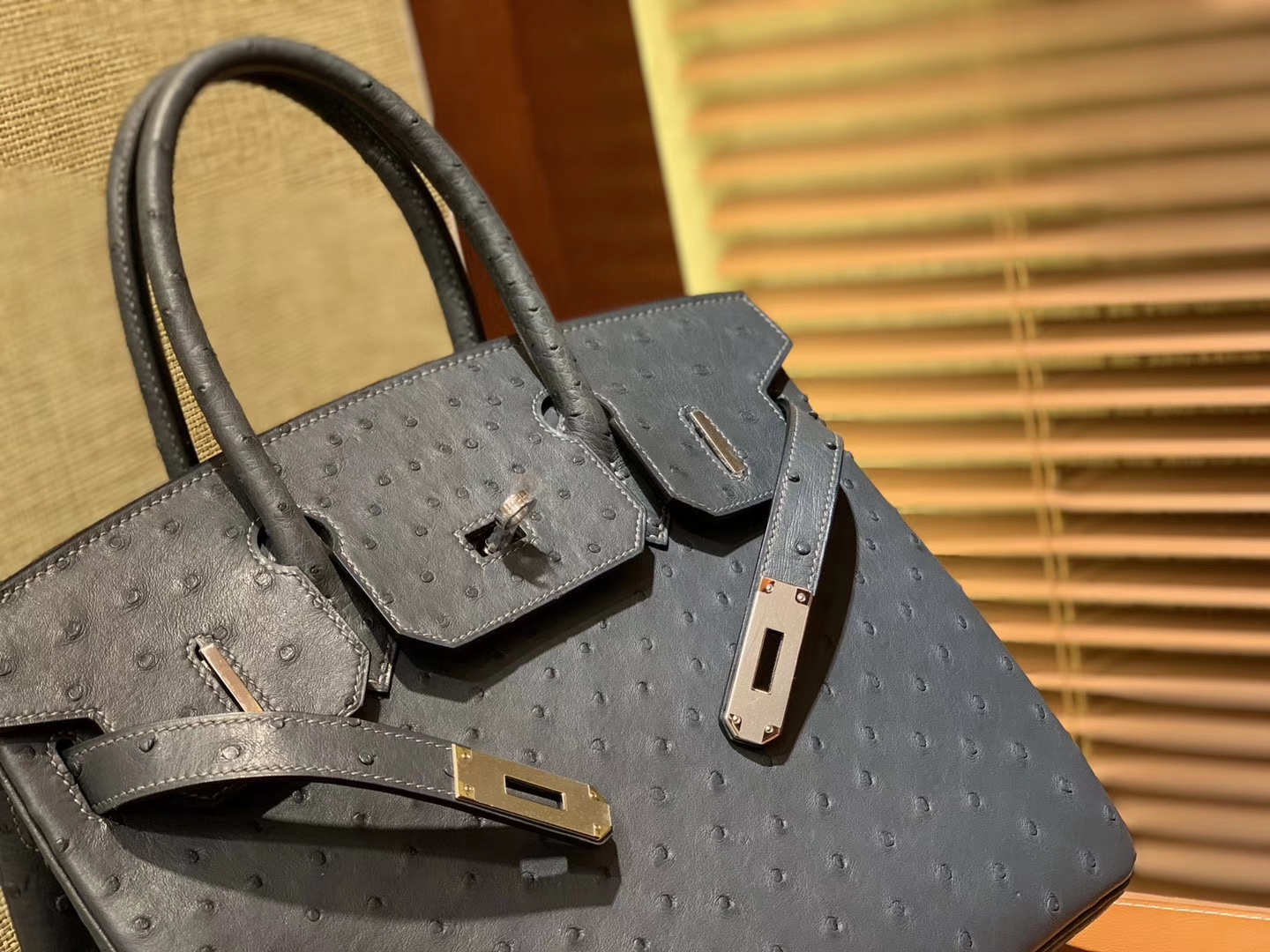 Hermès（爱马仕）Birkin铂金包 灰色 南非进口鸵鸟皮 KK级别 匠心打造 30cm