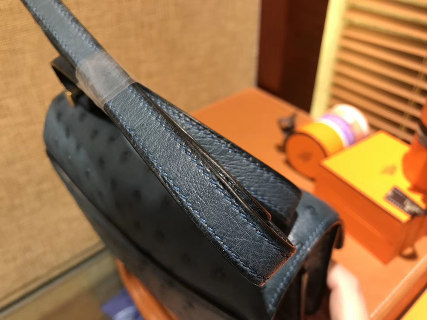 Hermès（爱马仕）Constance 18cm 靛蓝色 南非进口鸵鸟 KK级别 顶级全手工 金扣