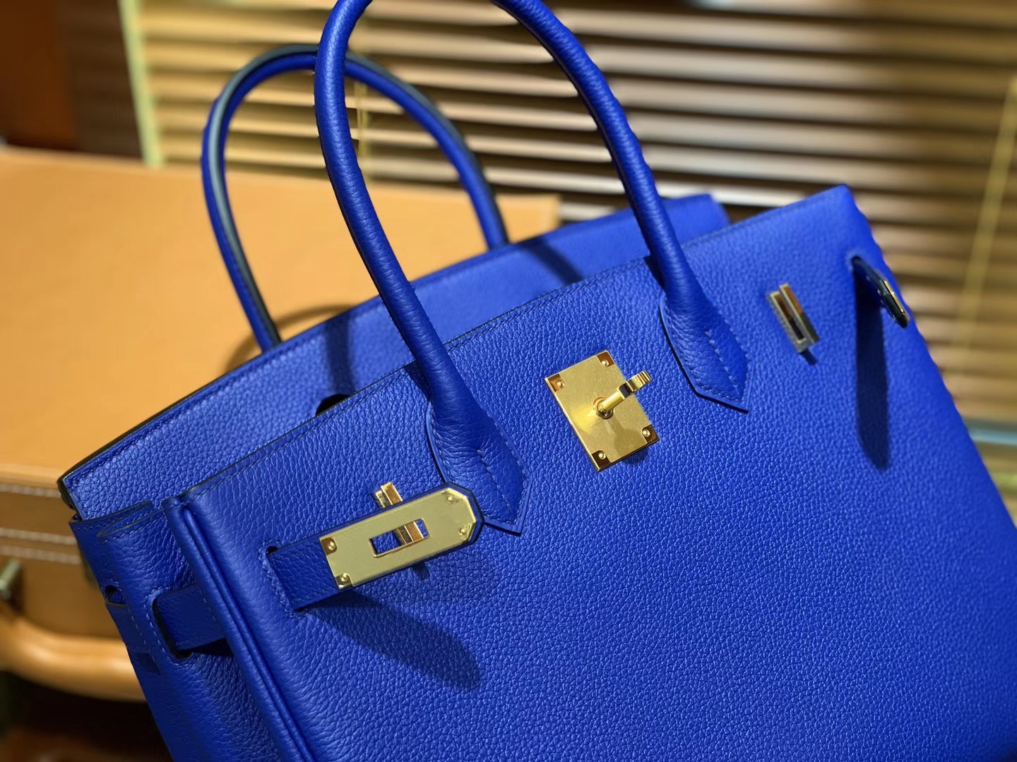 Hermès（爱马仕）Birkin铂金包 琉璃蓝 德国进口小牛皮 顶级品质全手工缝制 金扣 30cm
