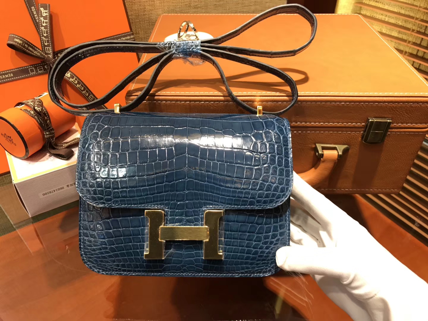 Hermès（爱马仕）Constance空姐包 风暴蓝 一级 尼罗 鳄鱼皮 臻品级别 金扣 18cm