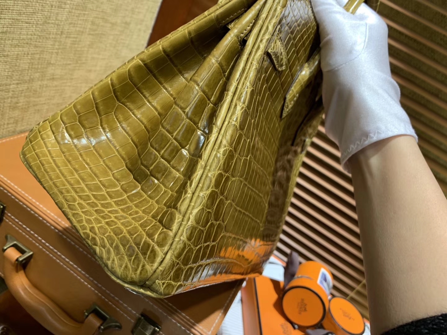 Hermès（爱马仕）Birkin铂金包 褐绿色 一级皮 美洲鳄鱼 进口原料 顶级手缝工艺 25cm