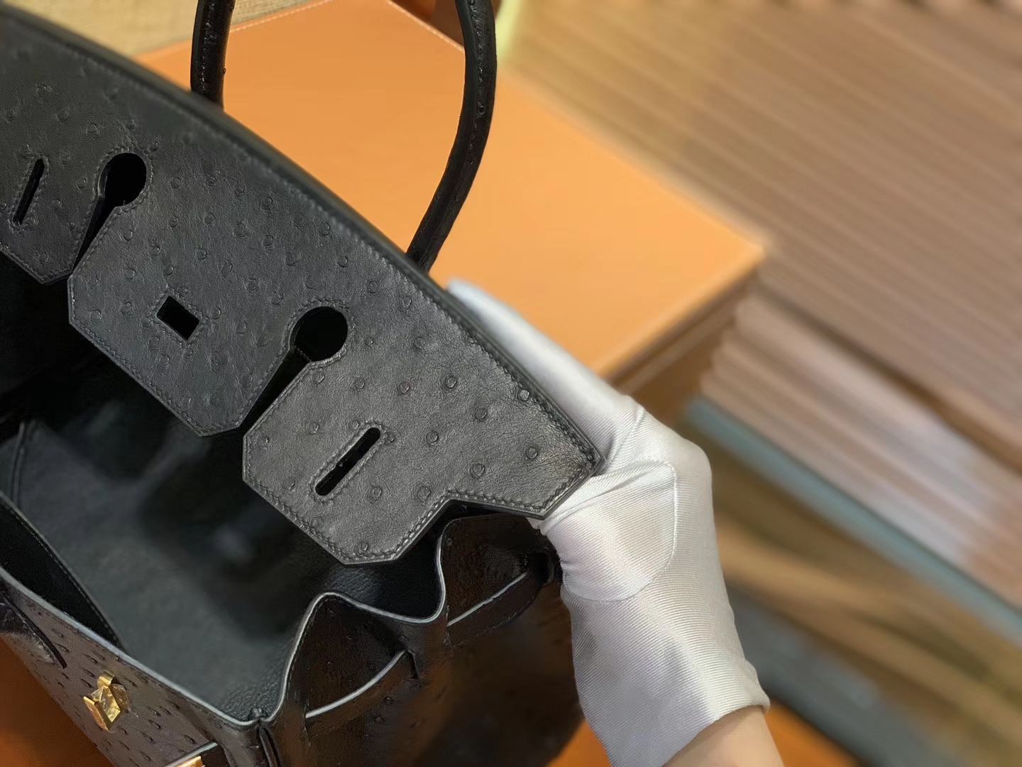 Hermès（爱马仕）Birkin 30cm 经典黑 南非进口鸵鸟皮 顶级手缝工艺 金扣