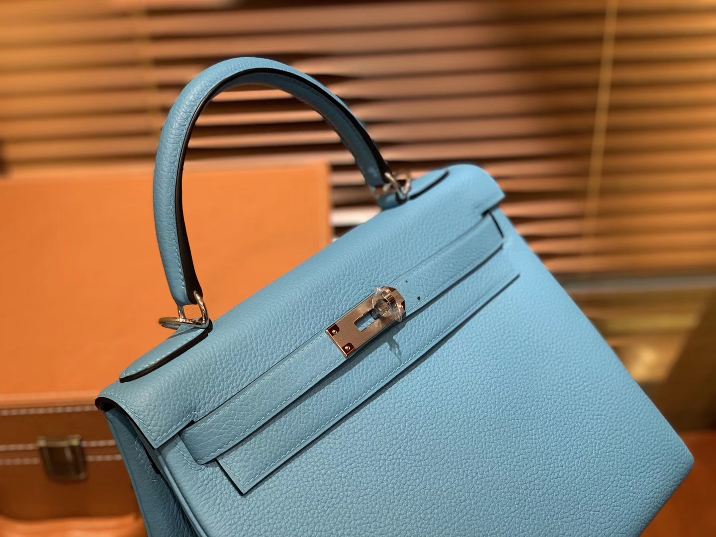 Hermès（爱马仕）Kelly凯莉包 北方蓝 德国小牛皮 顶级手工缝制 金扣 28cm
