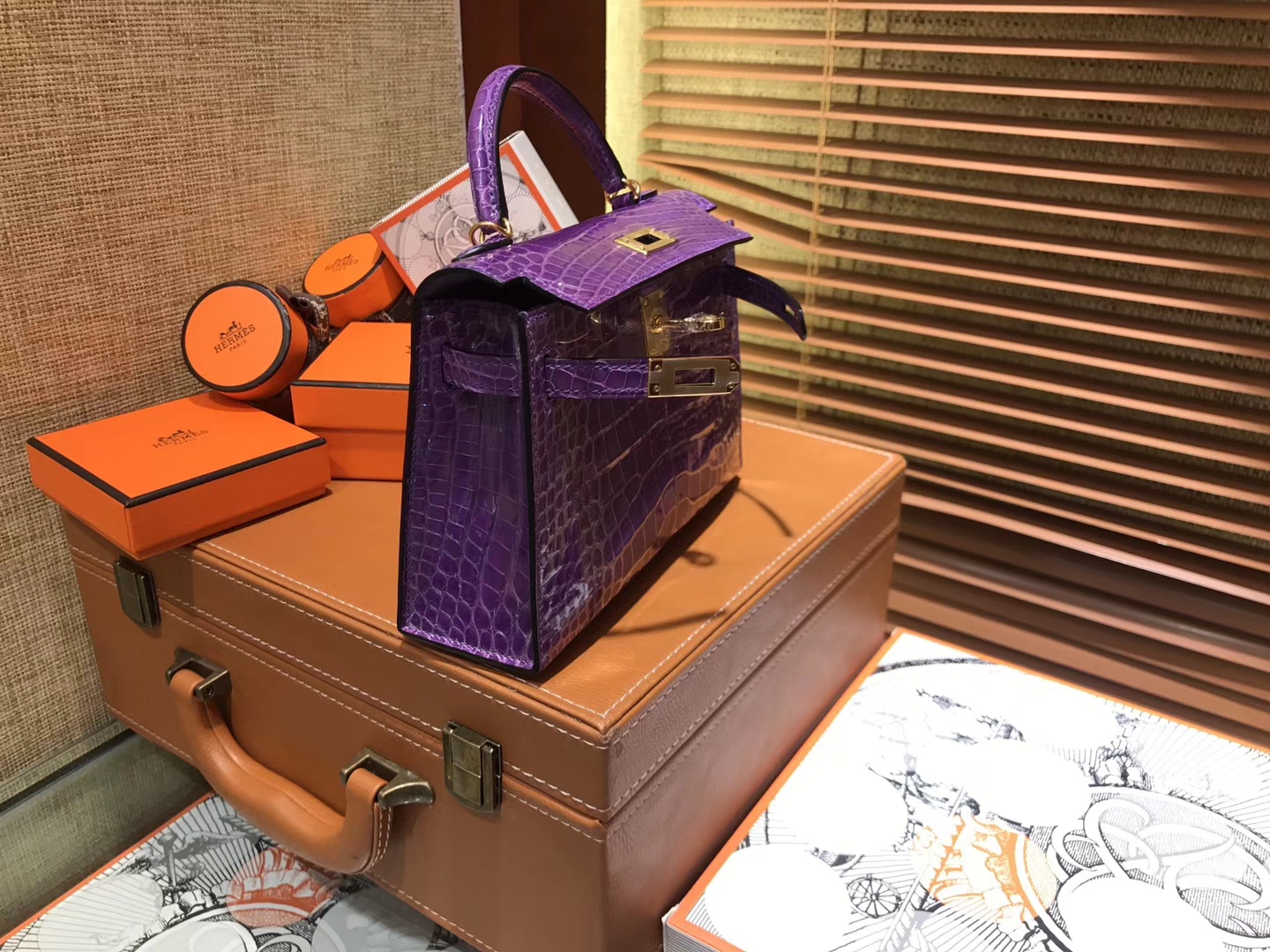 Hermès（爱马仕）MiniKelly 迷你凯莉 梦幻紫 一级美洲鳄鱼皮 顶级手缝蜡线 金扣 19cm 2代