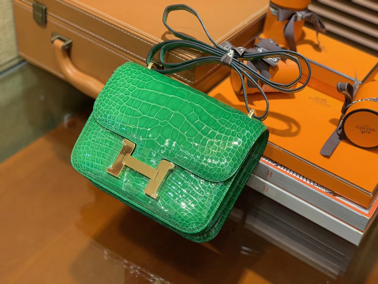 Hermès（爱马仕）Constance空姐包 仙人掌绿 一级 美洲 鳄鱼皮 臻品级别 金扣 18cm