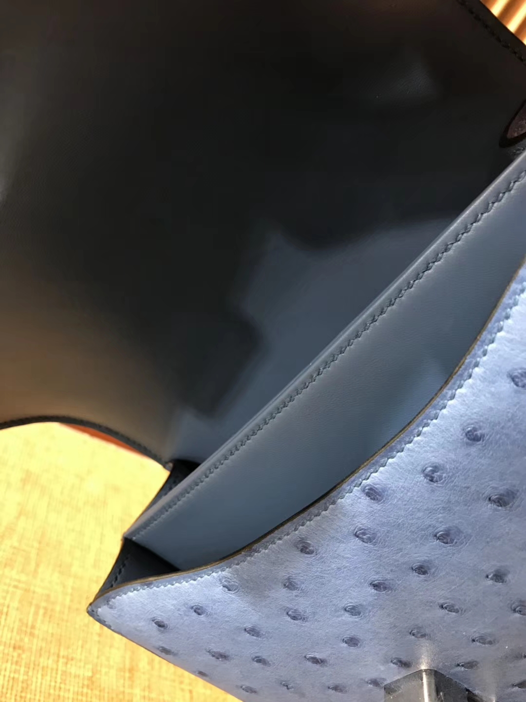 Hermès（爱马仕）Constance 18cm 玛瑙蓝 南非进口鸵鸟 KK级别 顶级全手工 金扣