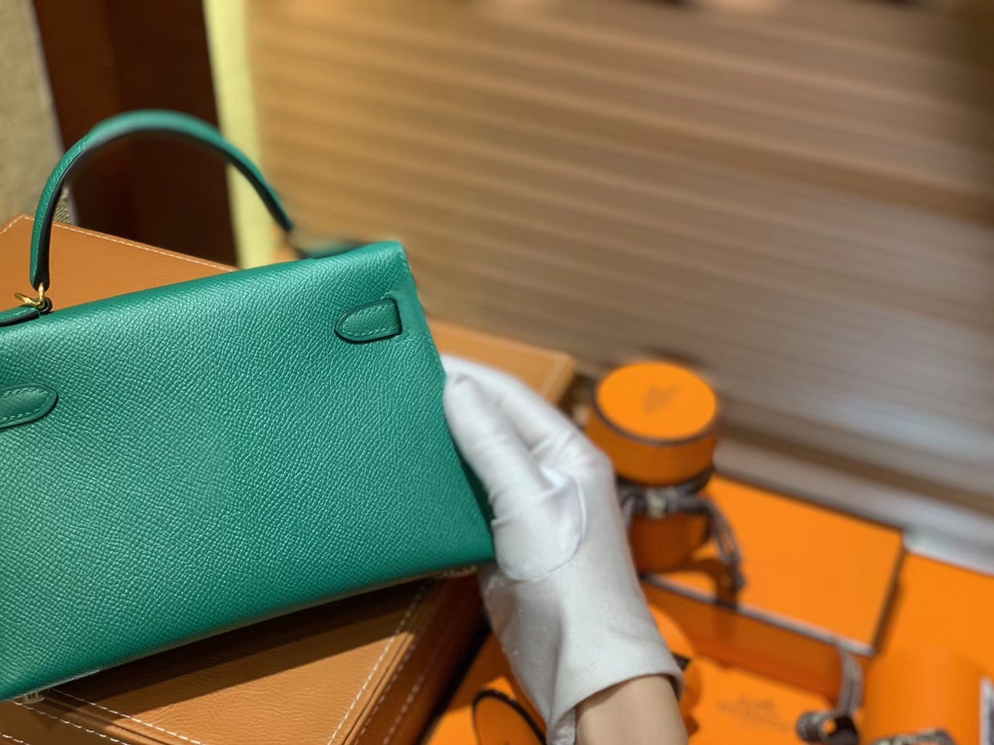 Hermès（爱马仕）MiniKelly 迷你凯莉 U4丝绒绿 德国掌纹牛皮 原版蜜蜡 全手工缝制 2代 19cm