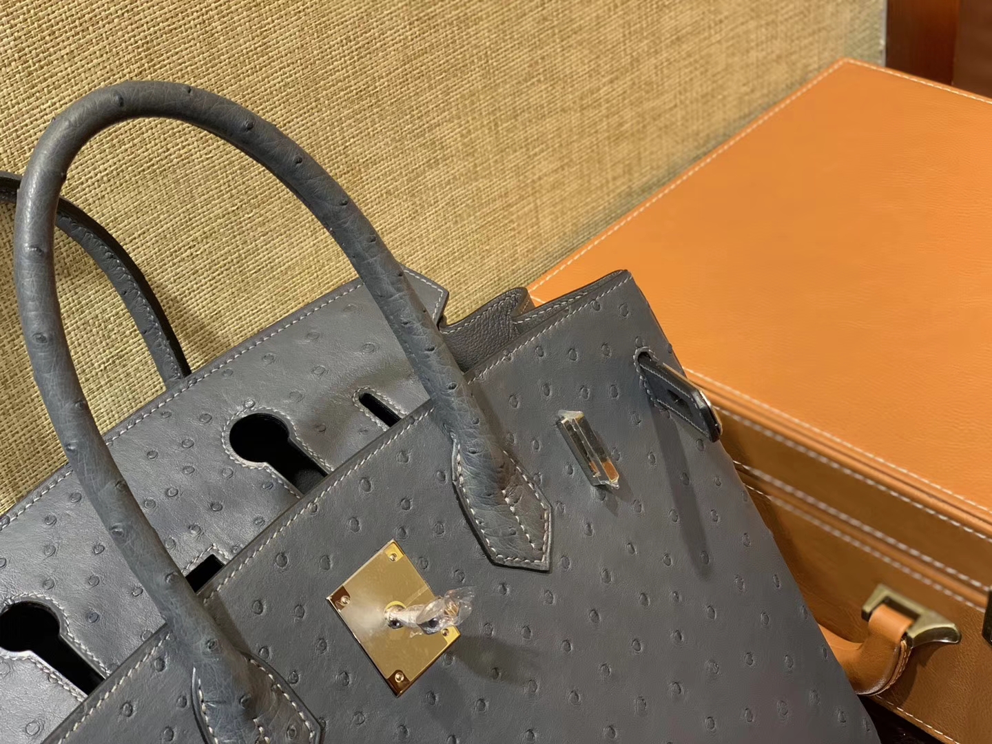 Hermès（爱马仕）Birkin铂金包 灰色 南非进口鸵鸟皮 KK级别 匠心打造 30cm