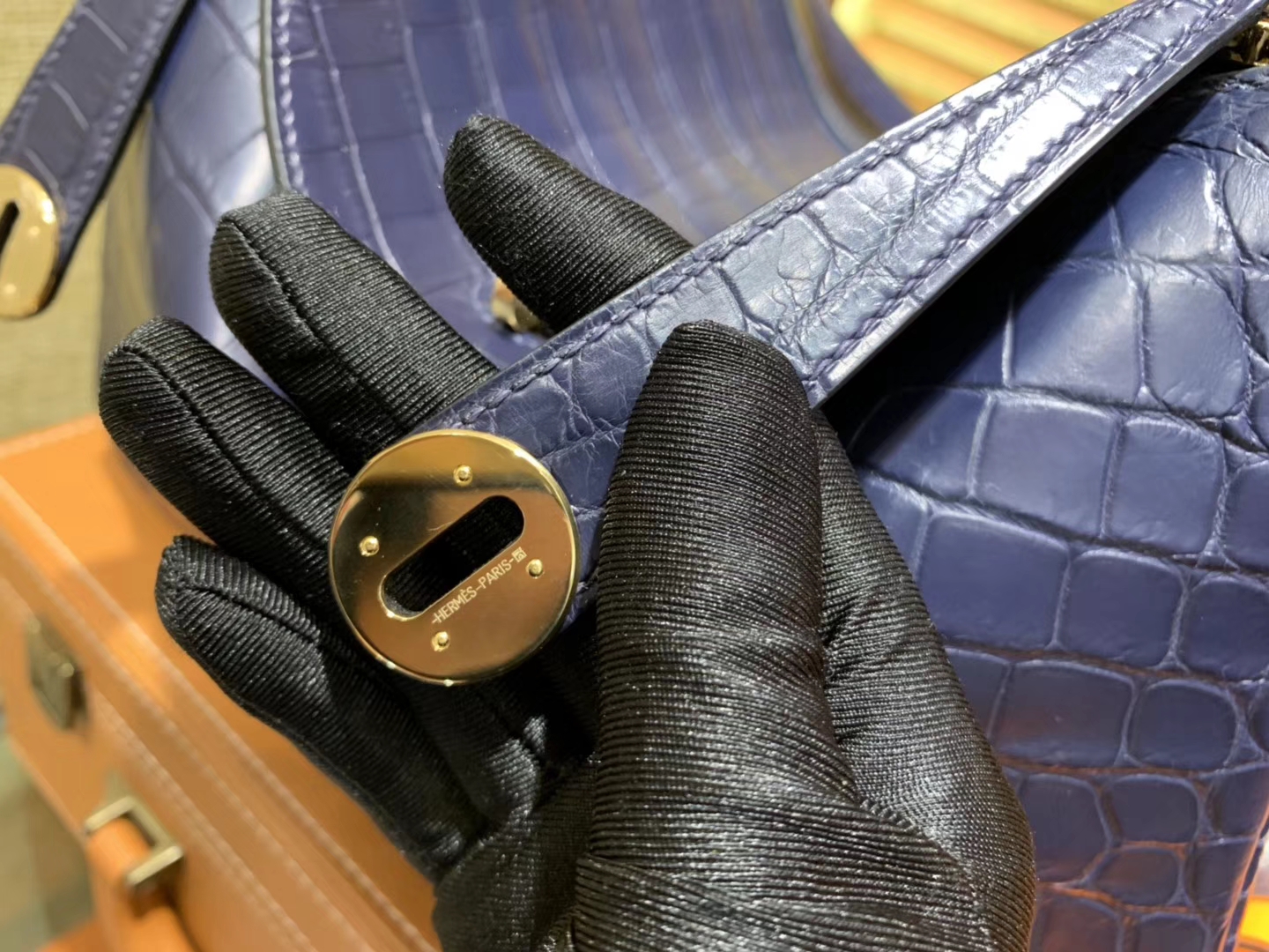 Hermès（爱马仕）Lindy 琳迪包 午夜蓝 一级鳄鱼皮 雾面 顶级全手工缝制 30cm