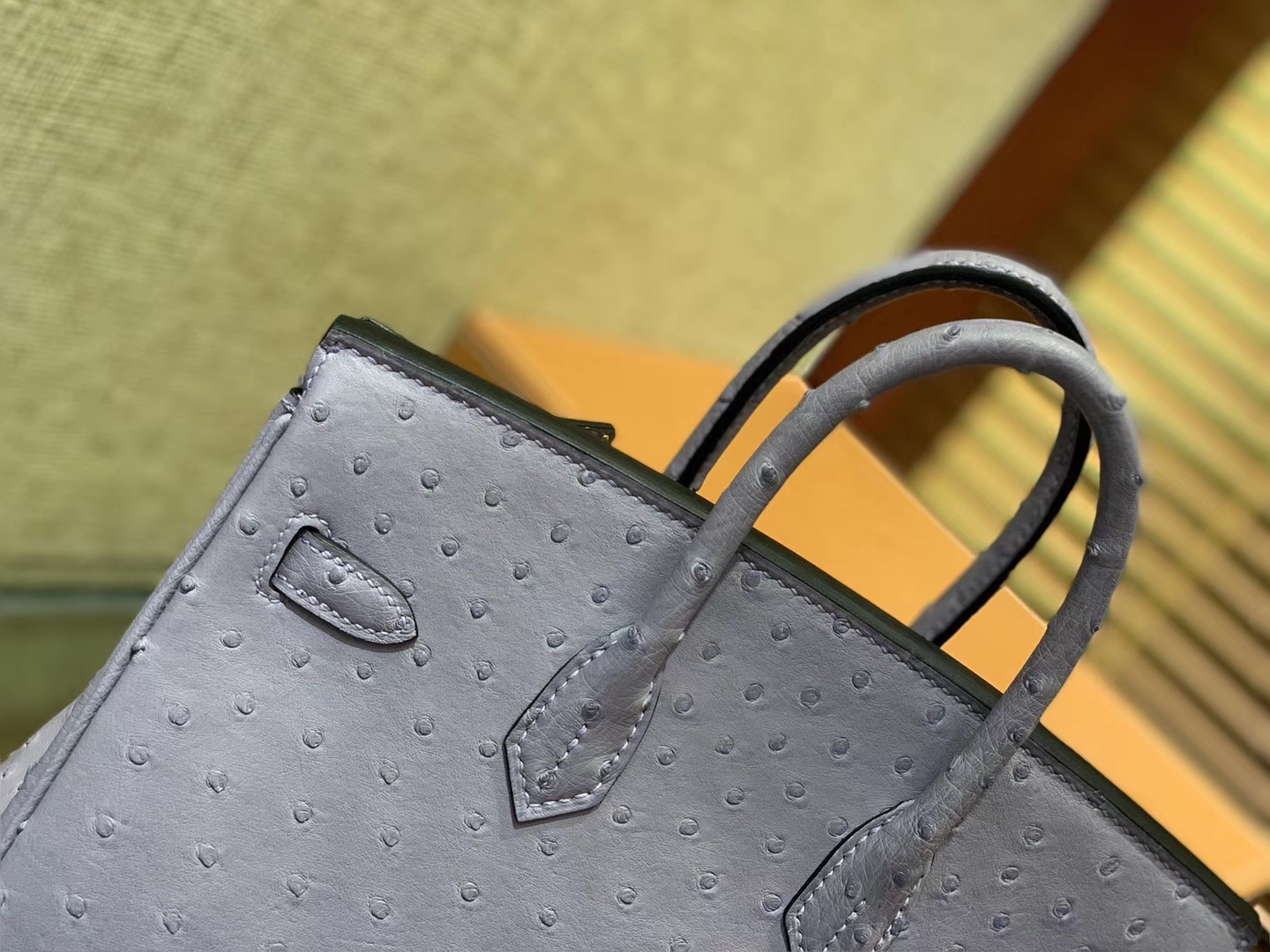 Hermès（爱马仕）Birkin 25cm 浅蓝紫 南非进口鸵鸟皮 顶级手缝工艺 金扣