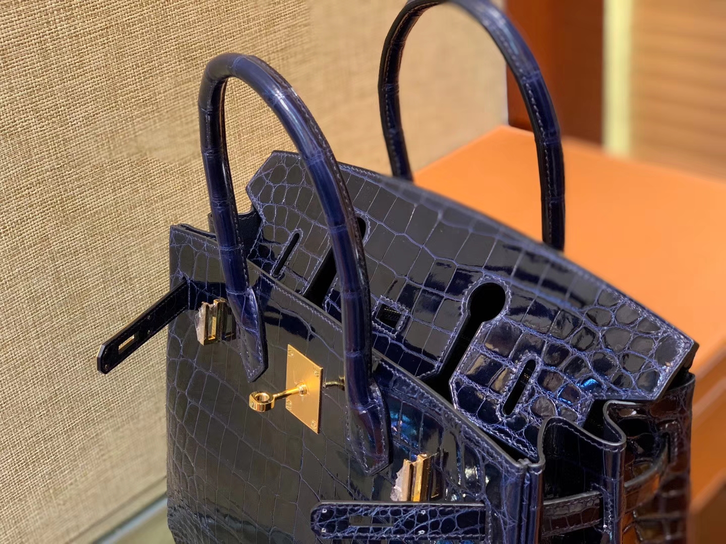 Hermès（爱马仕）Kelly 凯莉包 午夜蓝 一级皮 尼罗鳄鱼皮 顶级全手工缝制 金扣 28cm